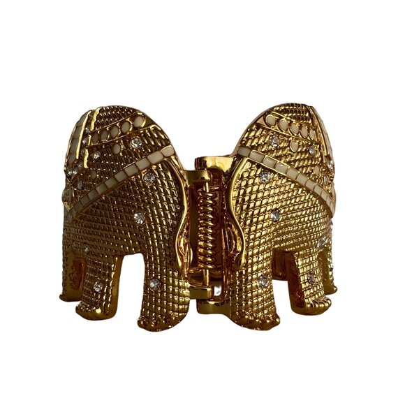 NWOT Lilly Pulitzer Tusk Tusk Elephant Gold Cuff Hinged Bracelet Rhinest… - Picture 8 of 9